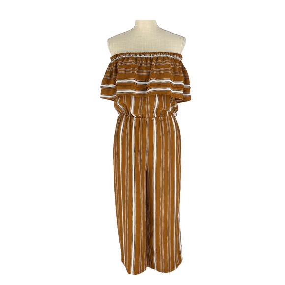 Sadie & Sage Off The Shoulder Striped Jumpsuit Women’s Size Small Burnt Orange - Picture 1 of 8